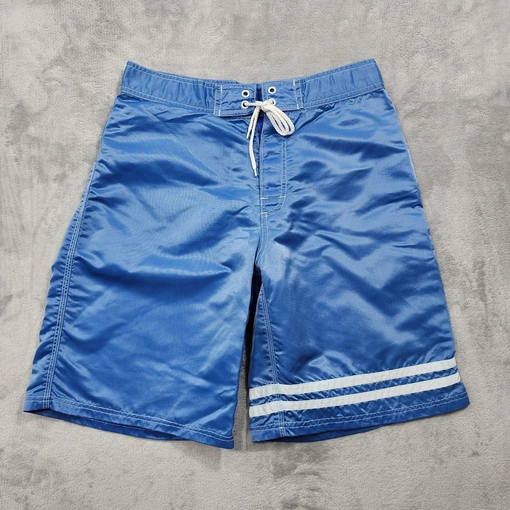 Vintage Sunset Highway Board Shorts Mens 32 Blue Stripe Drawstring Surf Beach